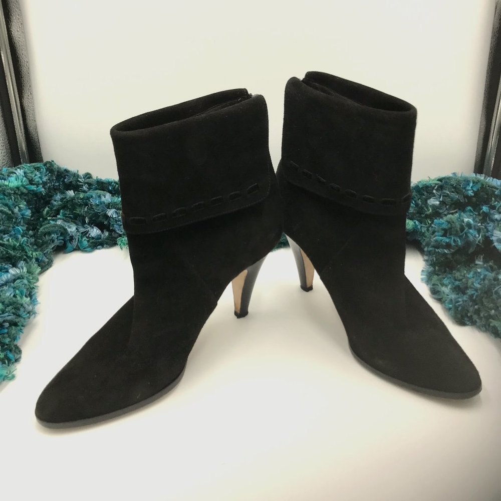 10M Leather Suede Velvet Black Ankle Boots